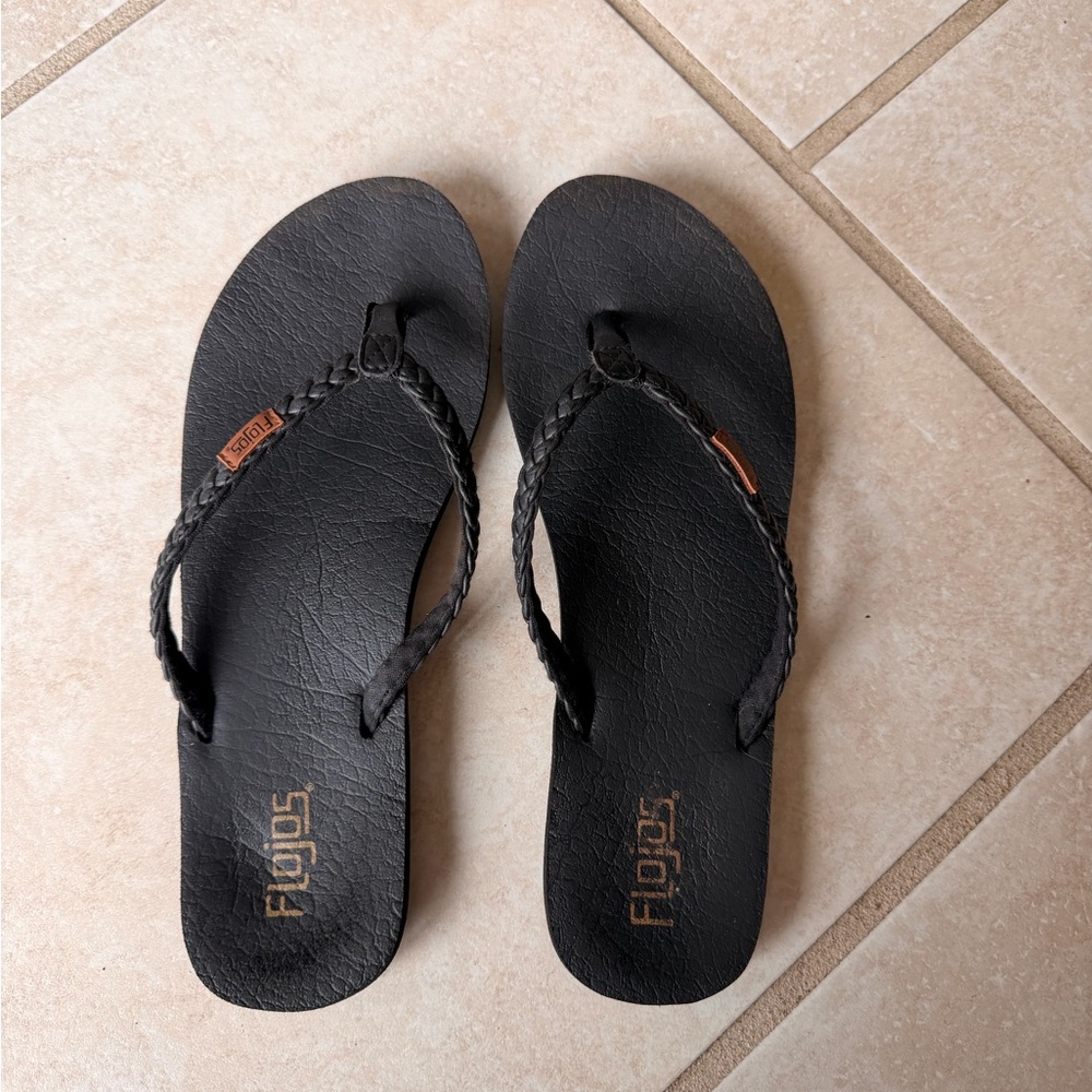 Flojos Black Braided Strap Flip Flops